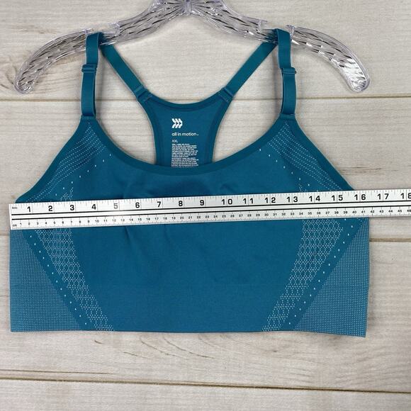 All in Motion Sports Bra Size XXL Turquoise Blue Geometric Print Racerback - Picture 7 of 8